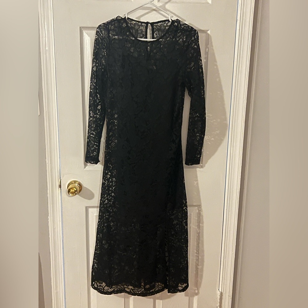 A New Day Black Floral Lace Long Sleeve Dress - Picture 4 of 6